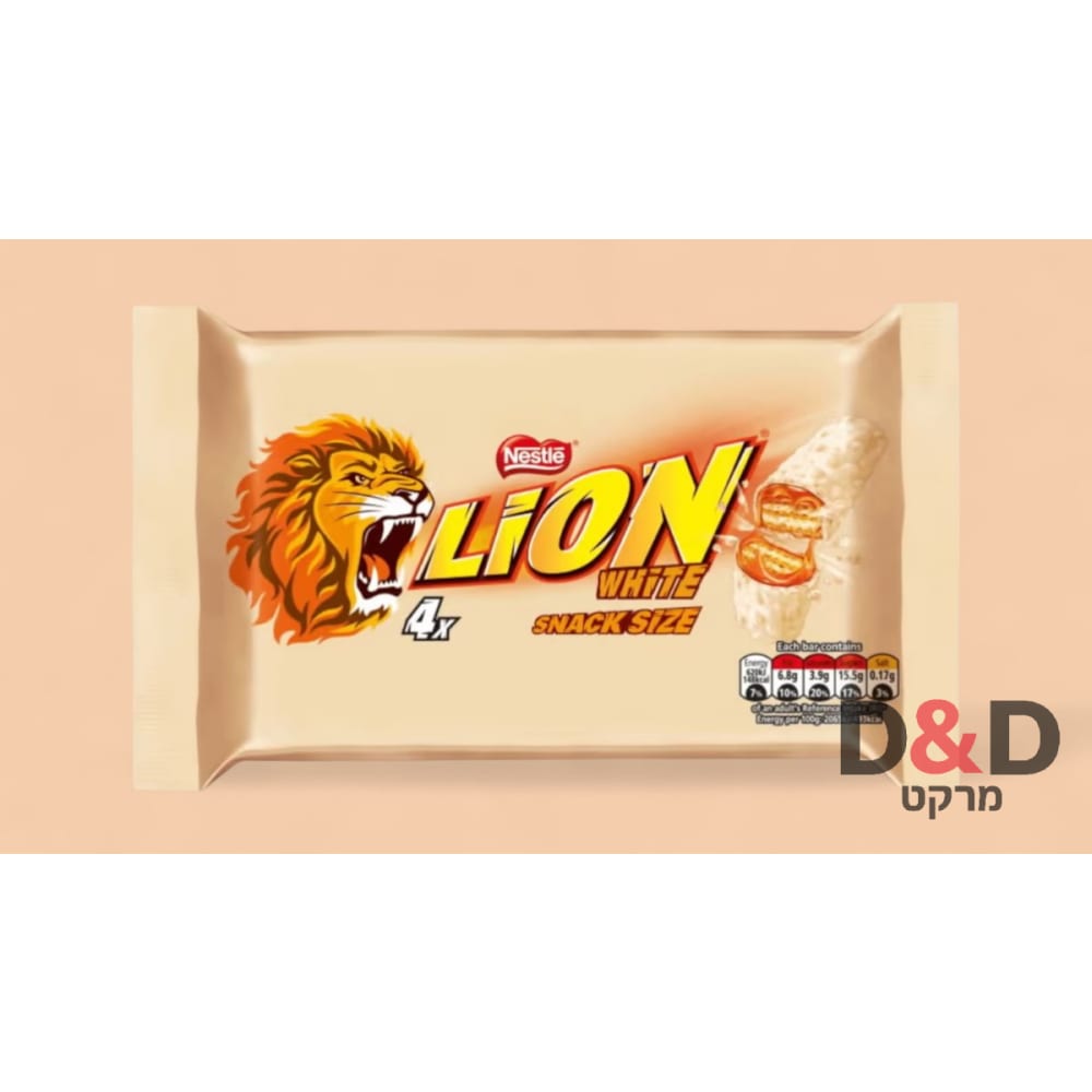חטיף שוקולד ליון רביעייה=Lion White Snack Size 4 Pack Multipack 120g