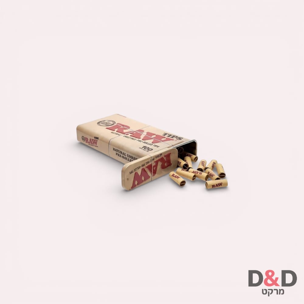 פילטר מגולגל מוכן רואו 100יח בקופסת פח= Raw Pre Rolled Tips 100pcs